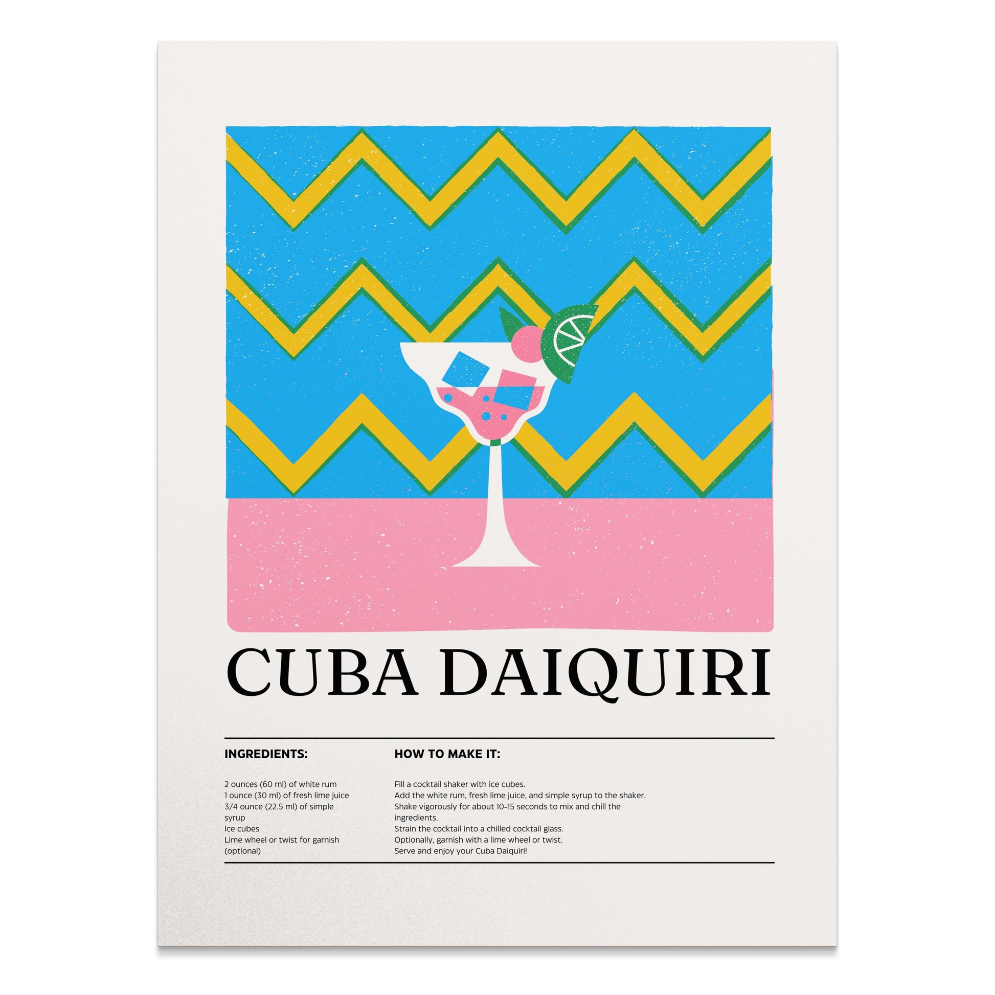 Premium Poster of Cuba Daiquiri Cocktail Recipe Art Print Posters