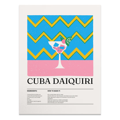 Premium Poster of Cuba Daiquiri Cocktail Recipe Art Print Posters