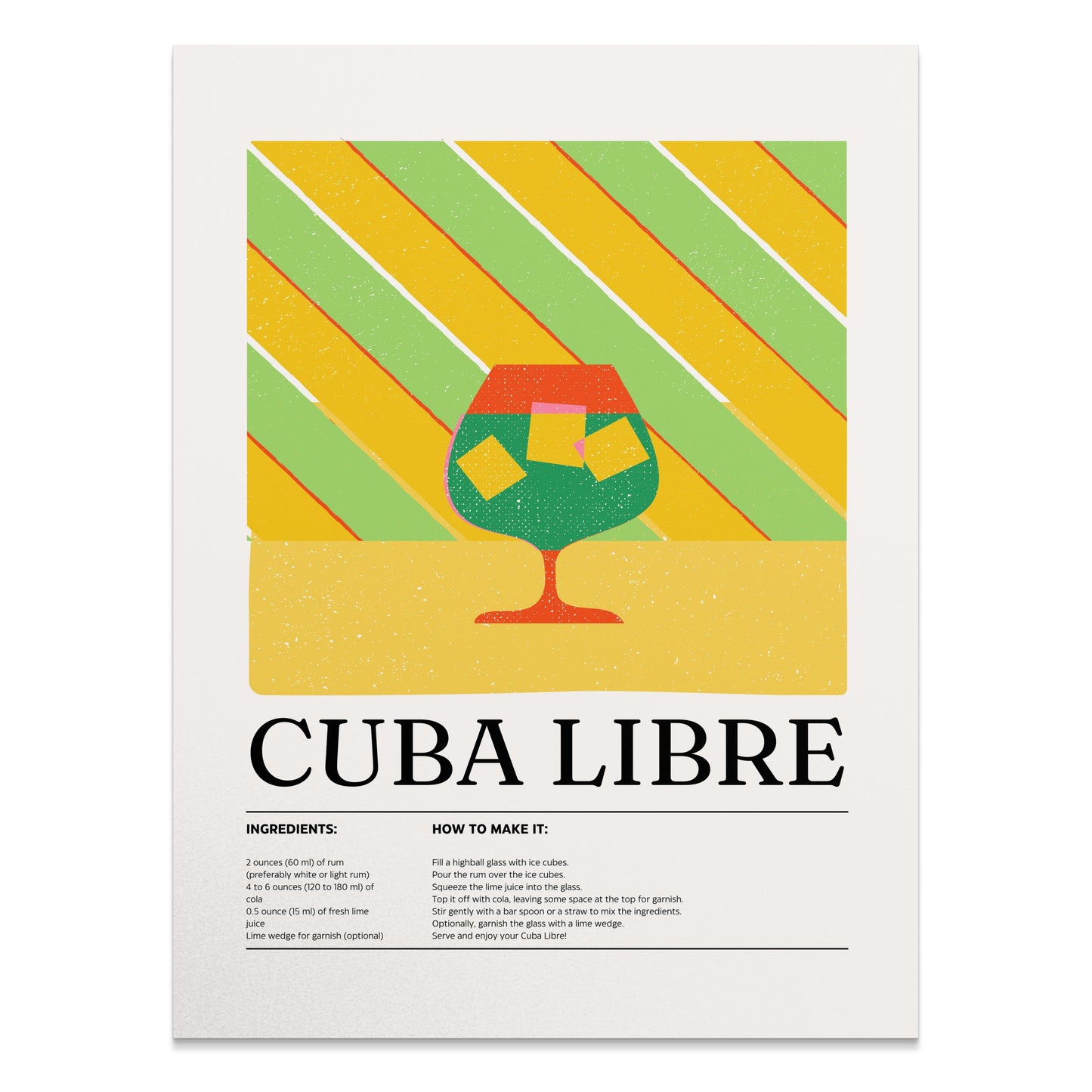 Premium Poster of Cuba Libre Vibrant Cocktail Recipe Wall Art Posters