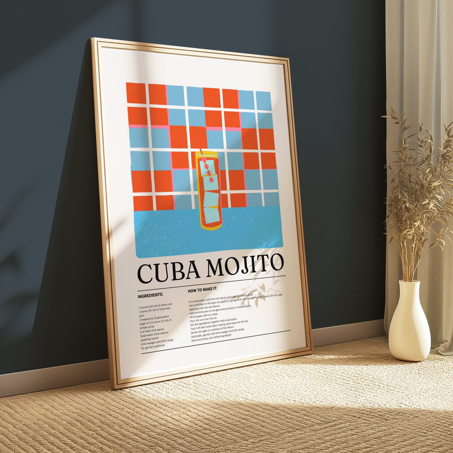 Premium Poster of Cuba Mojito Cocktail Recipe Decorative Wall Posters