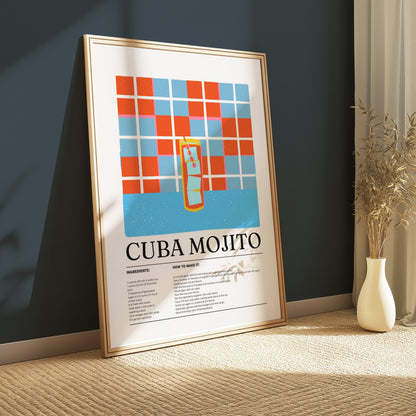 Premium Poster of Cuba Mojito Cocktail Recipe Decorative Wall Posters