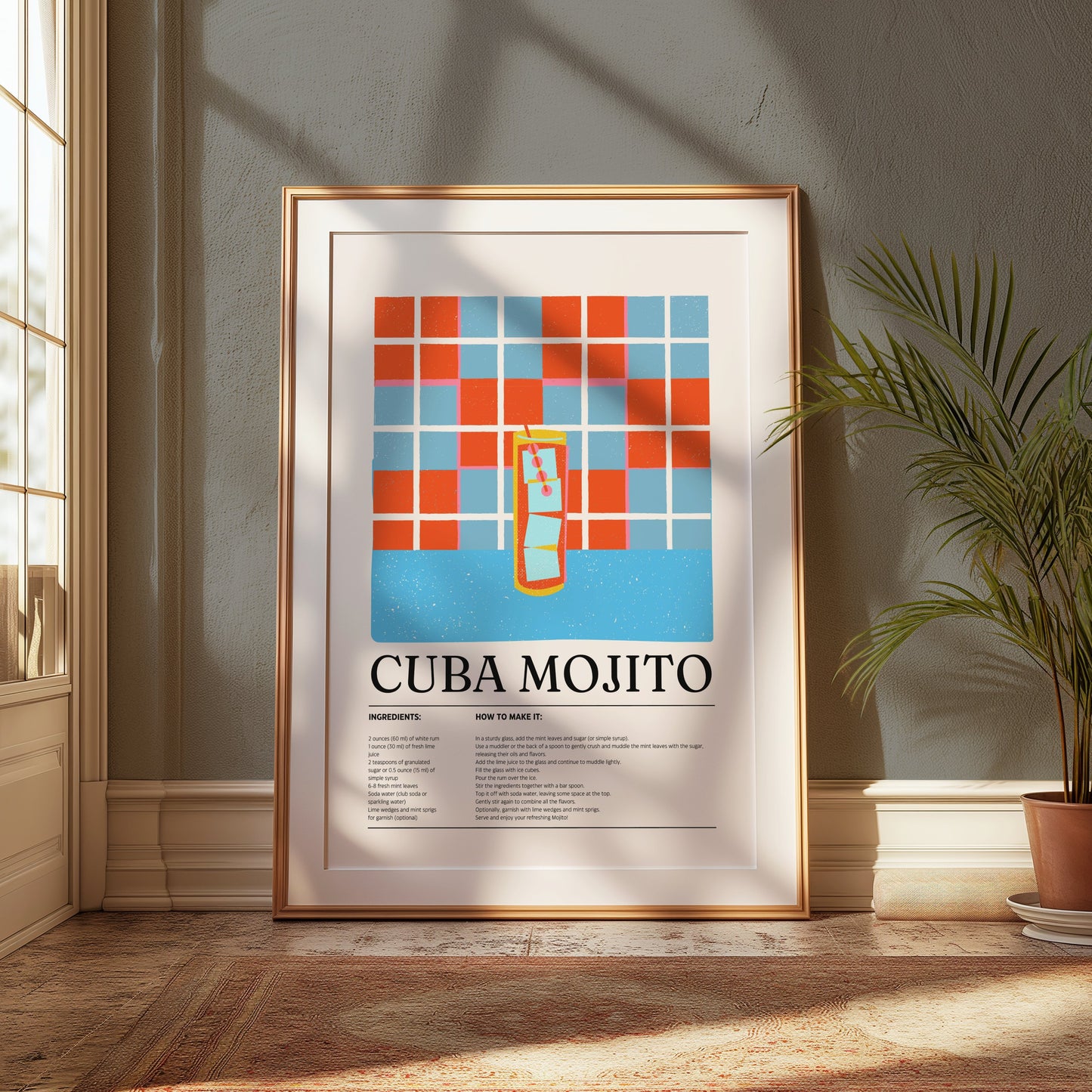 Premium Poster of Cuba Mojito Cocktail Recipe Decorative Wall Posters