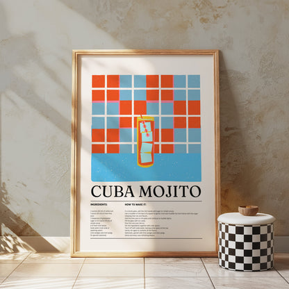 Premium Poster of Cuba Mojito Cocktail Recipe Decorative Wall Posters