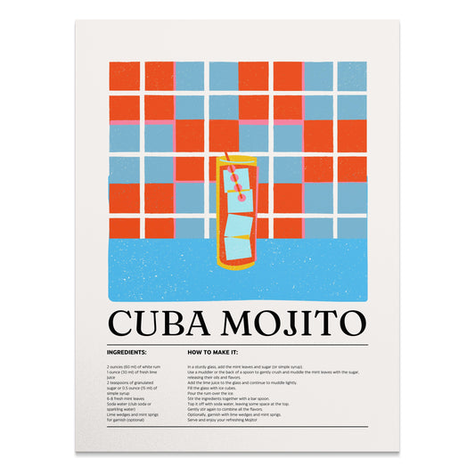 Premium Poster of Cuba Mojito Cocktail Recipe Decorative Wall Posters