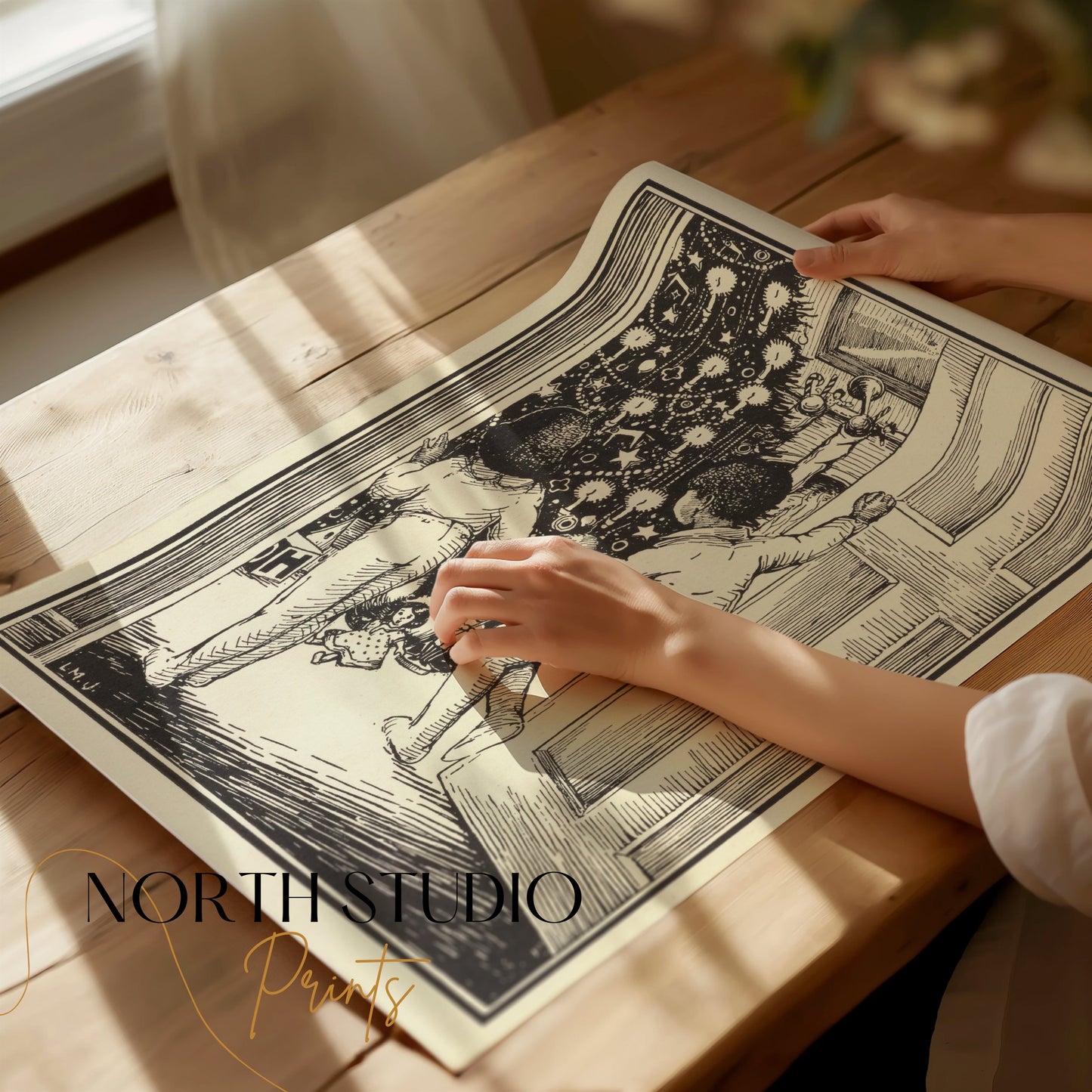 Premium Poster of Curious Children Admiring Christmas Tree Vintage Posters