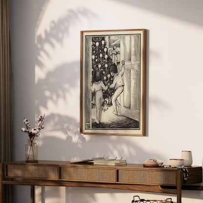 Premium Poster of Curious Children Admiring Christmas Tree Vintage Posters