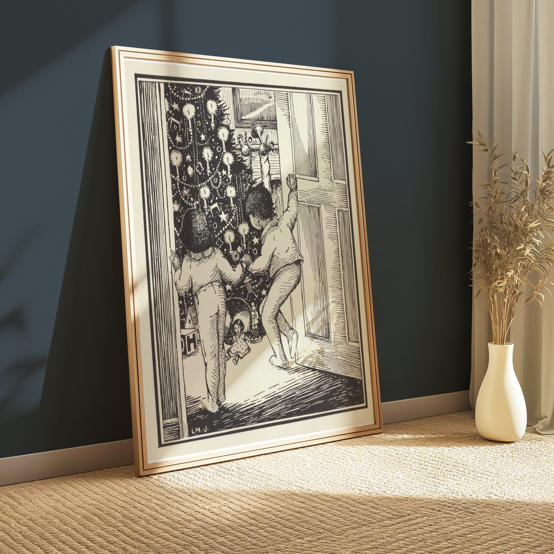 Premium Poster of Curious Children Admiring Christmas Tree Vintage Posters