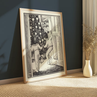 Premium Poster of Curious Children Admiring Christmas Tree Vintage Posters
