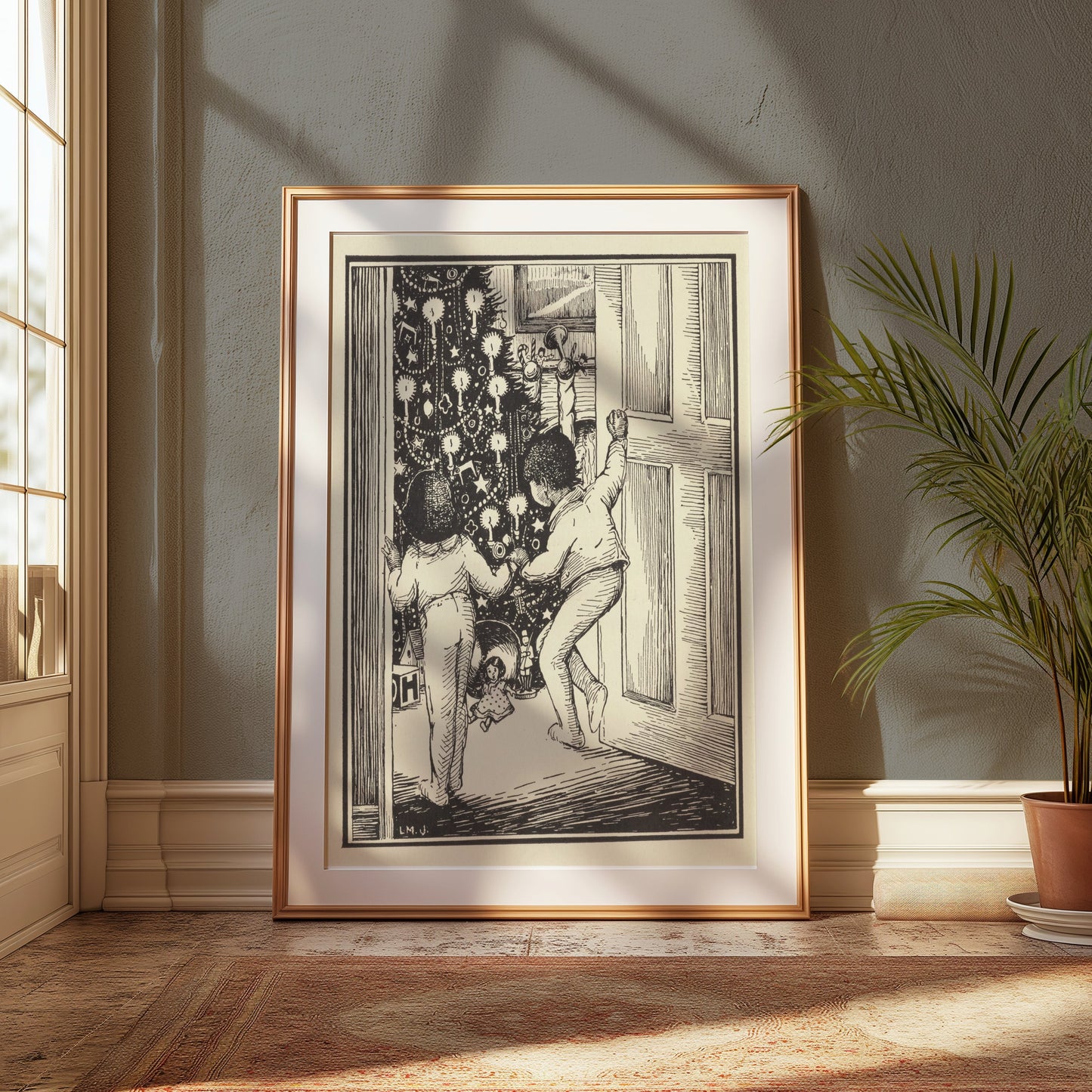 Premium Poster of Curious Children Admiring Christmas Tree Vintage Posters