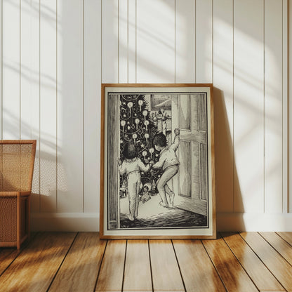 Premium Poster of Curious Children Admiring Christmas Tree Vintage Posters