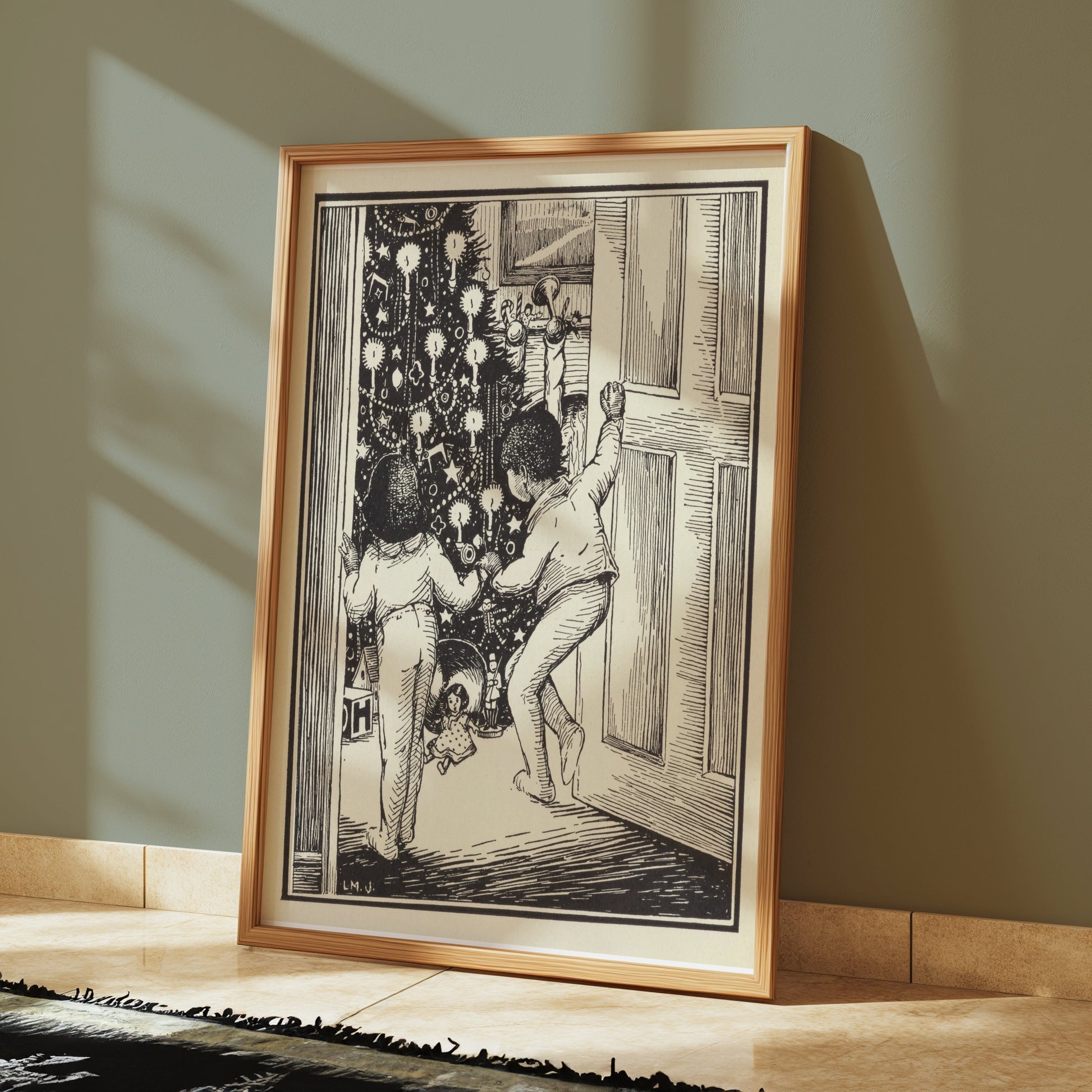 Premium Poster of Curious Children Admiring Christmas Tree Vintage Posters