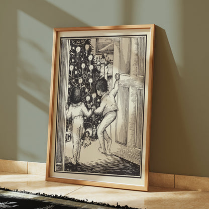 Premium Poster of Curious Children Admiring Christmas Tree Vintage Posters