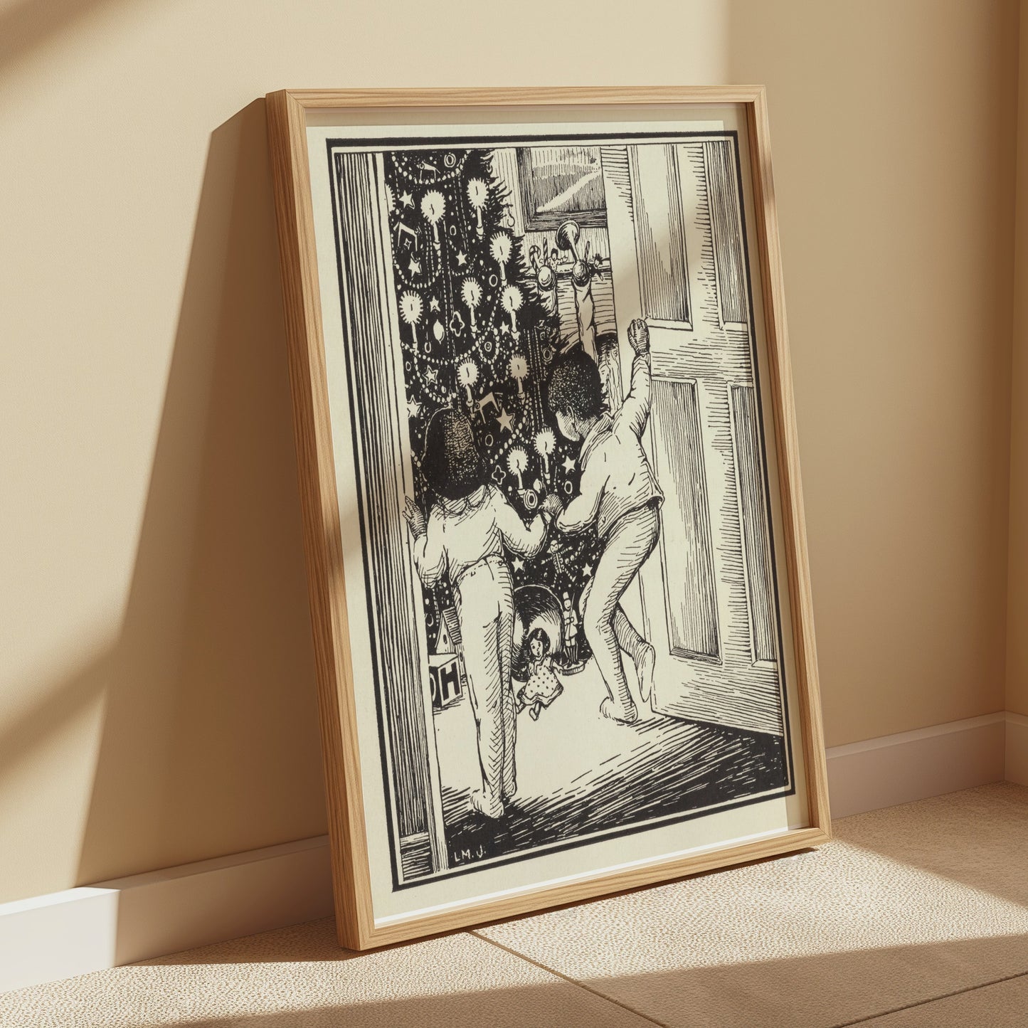 Premium Poster of Curious Children Admiring Christmas Tree Vintage Posters