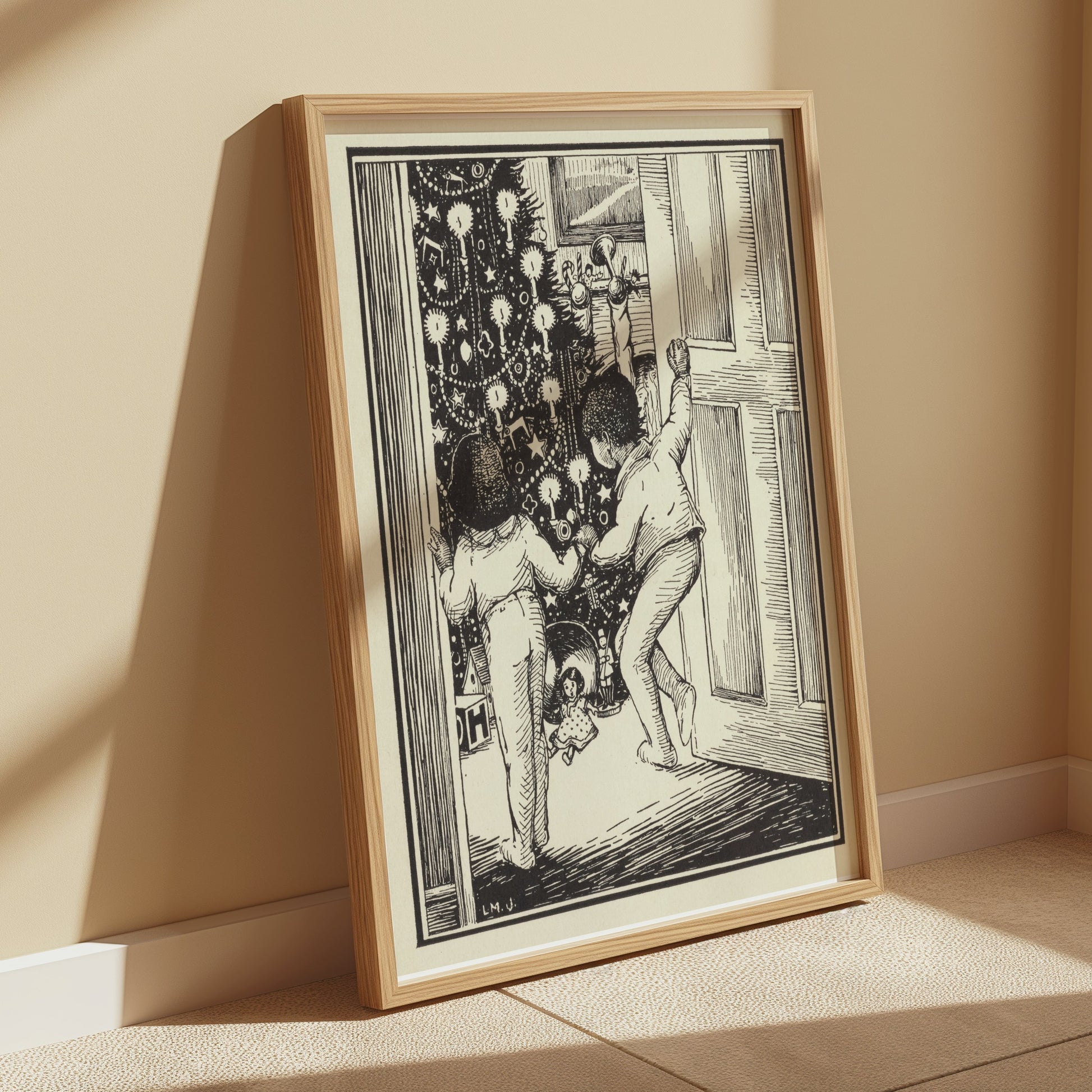 Premium Poster of Curious Children Admiring Christmas Tree Vintage Posters
