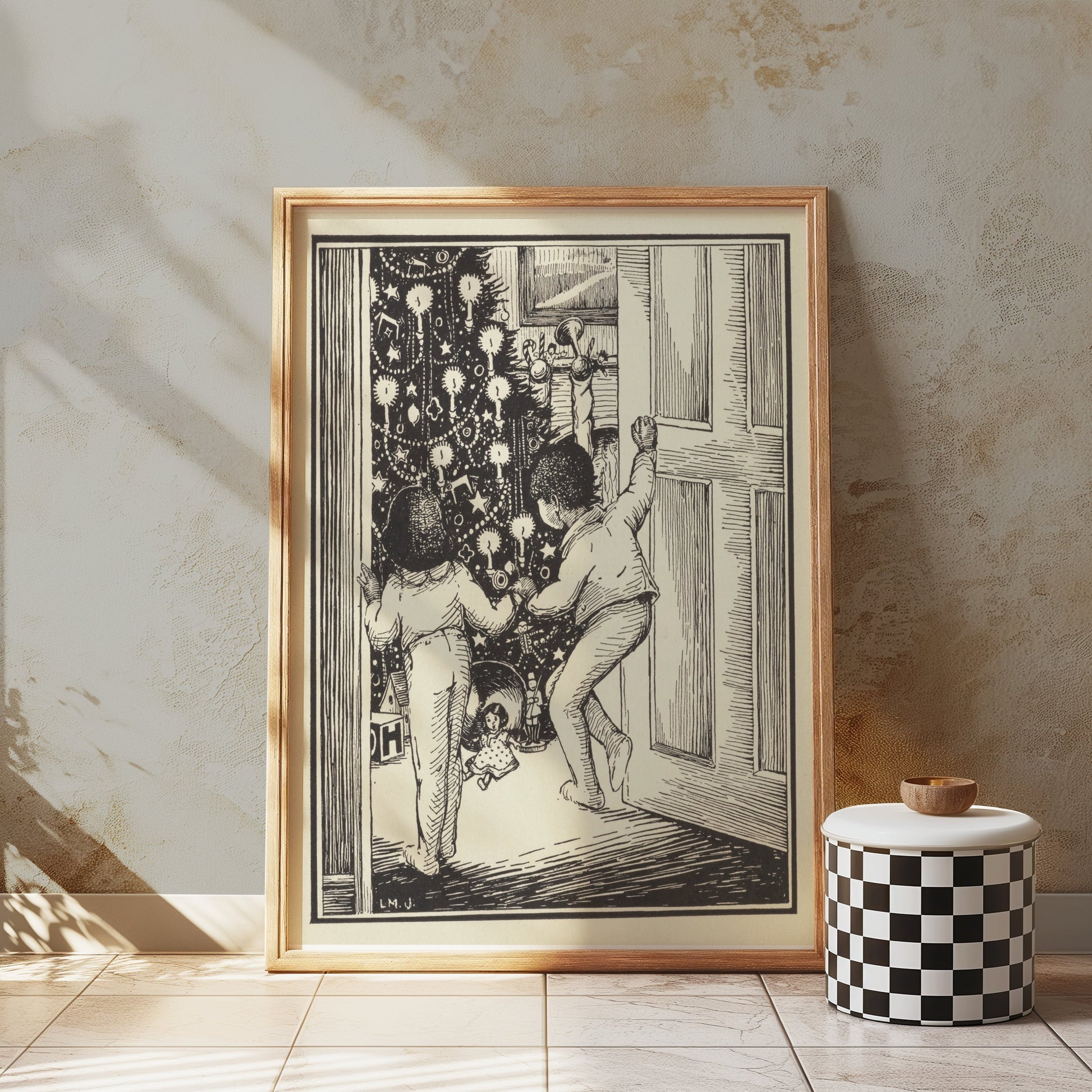 Premium Poster of Curious Children Admiring Christmas Tree Vintage Posters