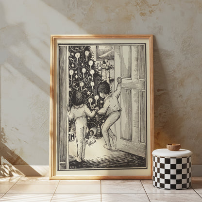 Premium Poster of Curious Children Admiring Christmas Tree Vintage Posters