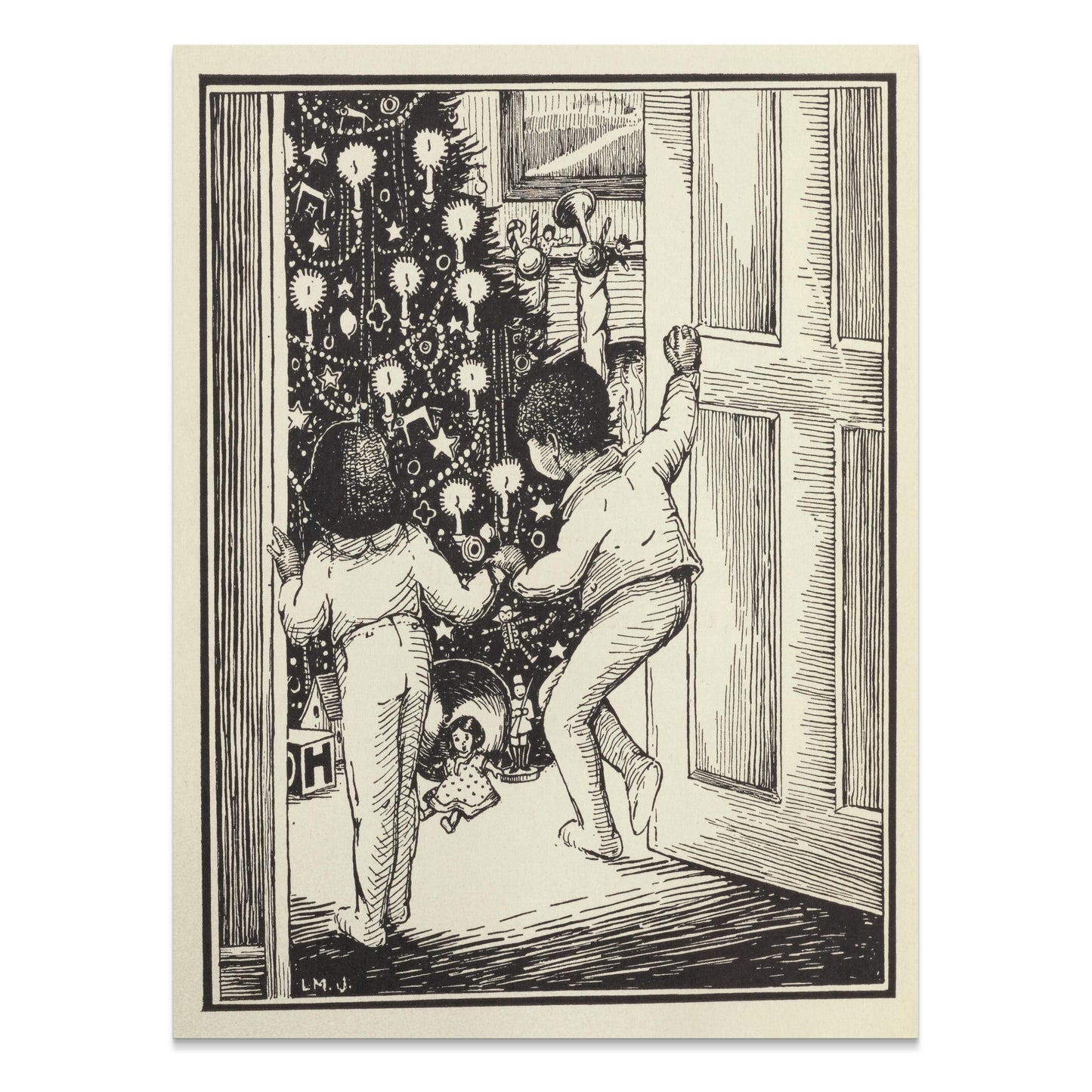 Premium Poster of Curious Children Admiring Christmas Tree Vintage Posters