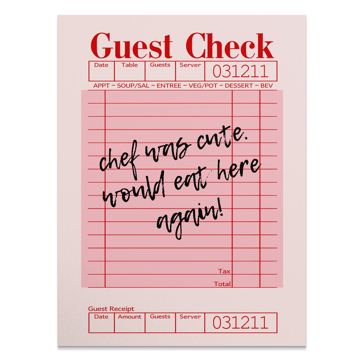 Premium Poster of Custom Message Retro Guest Check Art Decor Posters