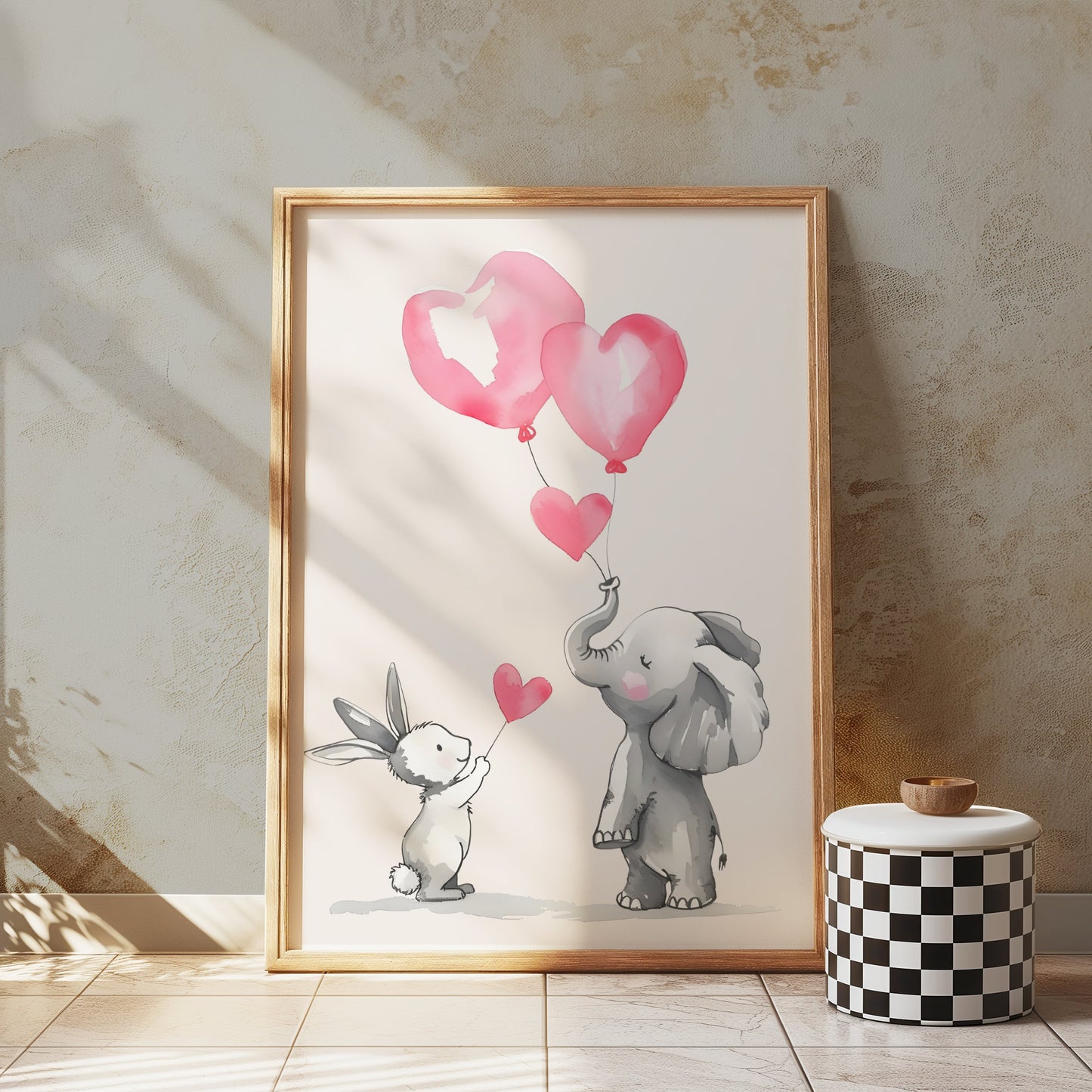 Premium Poster of Cute Animal Friends Holding Heart Balloons Posters