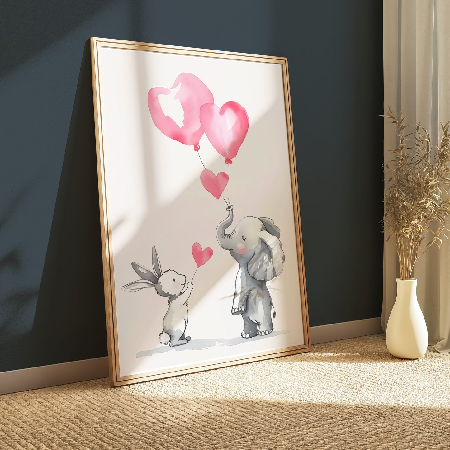 Premium Poster of Cute Animal Friends Holding Heart Balloons Posters