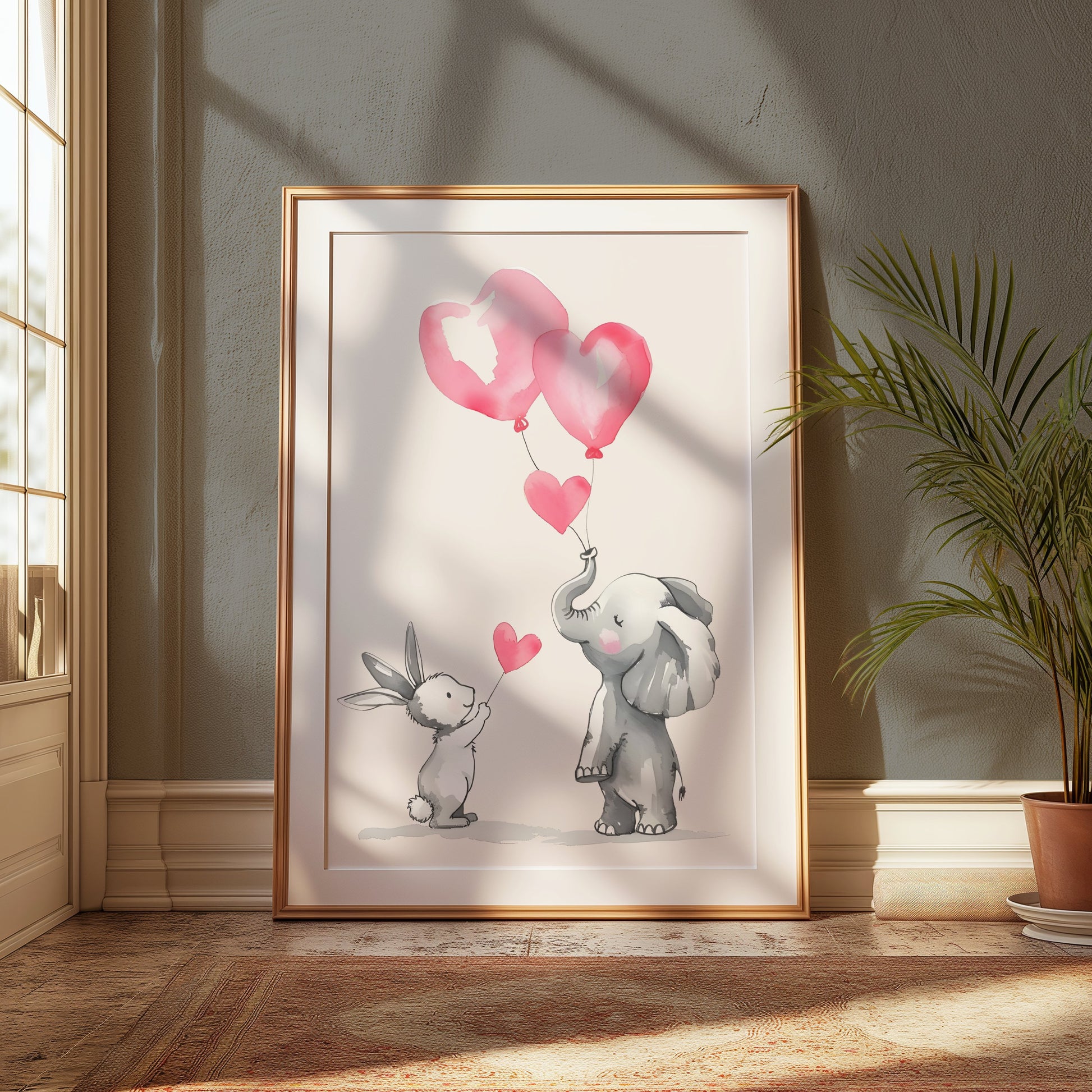 Premium Poster of Cute Animal Friends Holding Heart Balloons Posters