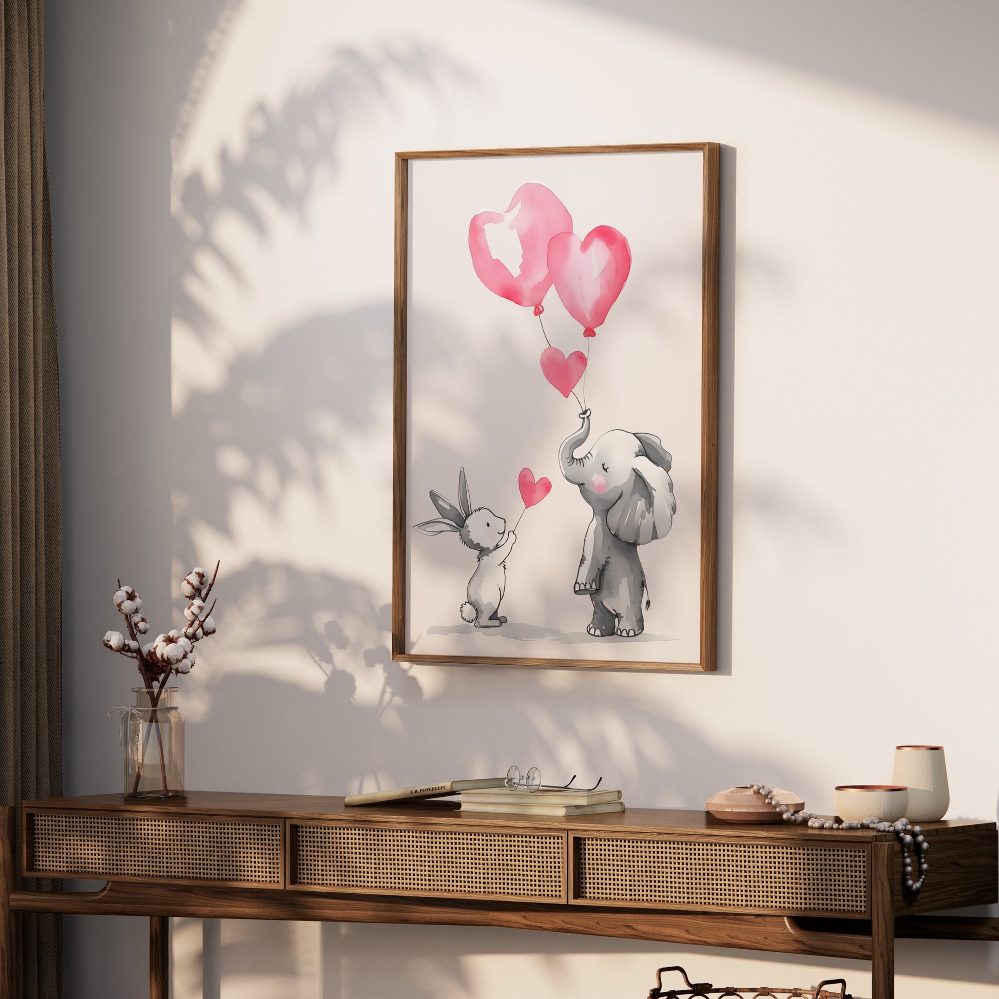 Premium Poster of Cute Animal Friends Holding Heart Balloons Posters