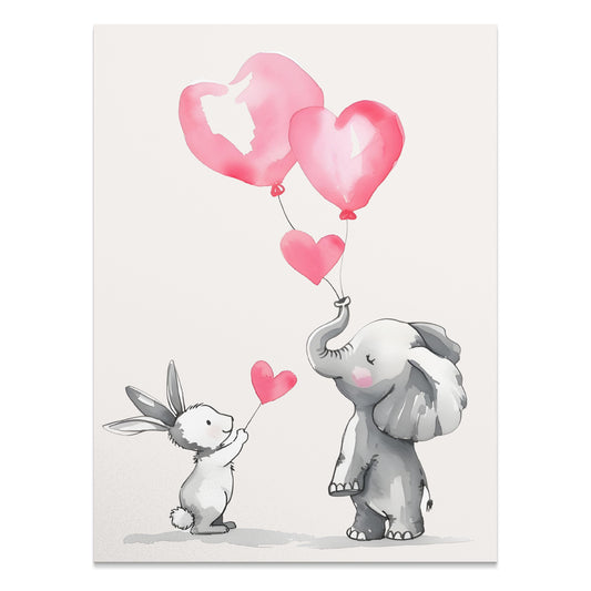 Premium Poster of Cute Animal Friends Holding Heart Balloons Posters