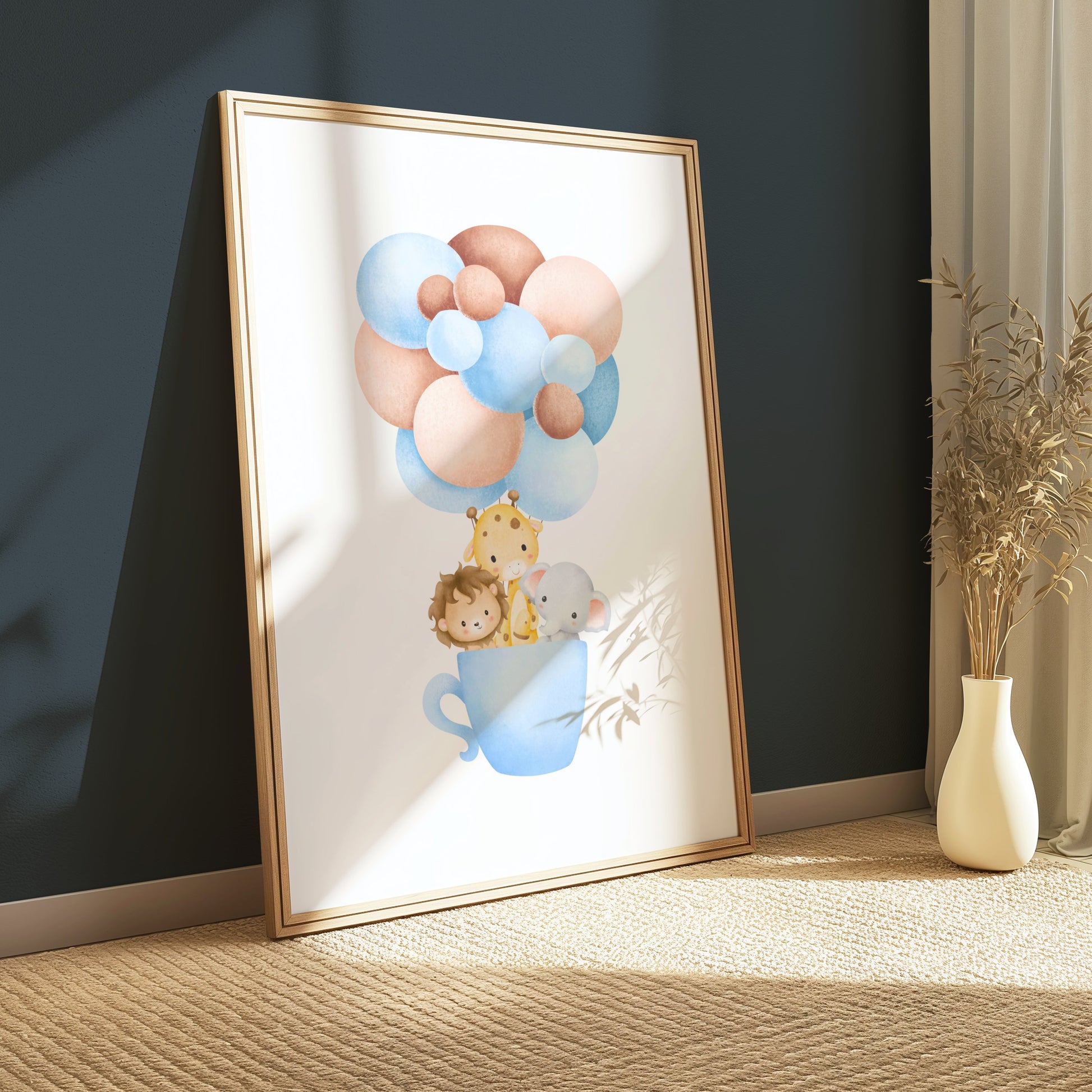 Premium Poster of Cute Animal Friends in a Tea Cup with Balloons Posters