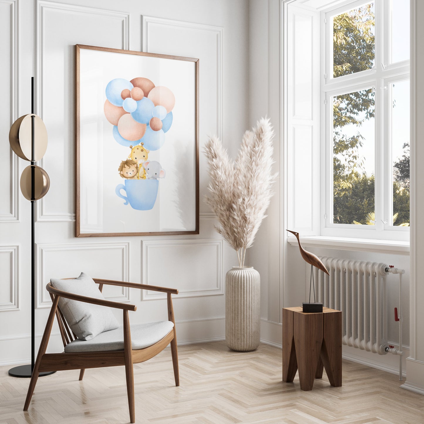 Premium Poster of Cute Animal Friends in a Tea Cup with Balloons Posters