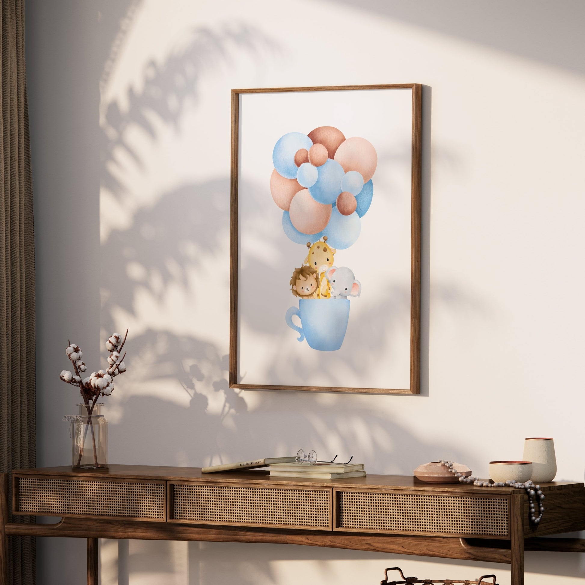 Premium Poster of Cute Animal Friends in a Tea Cup with Balloons Posters