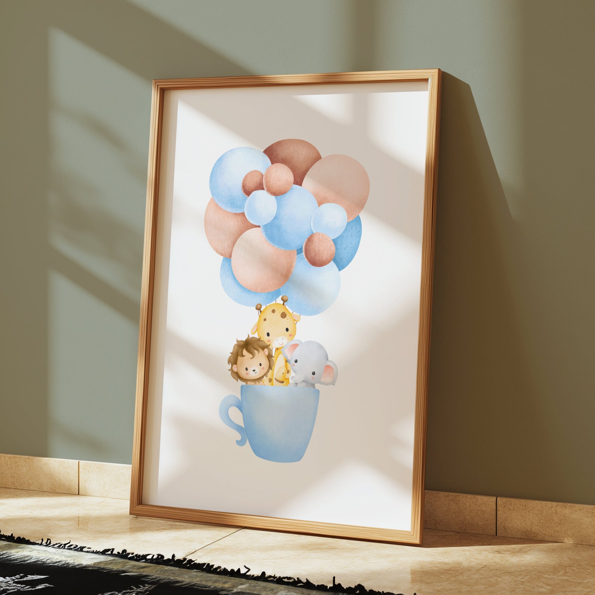 Premium Poster of Cute Animal Friends in a Tea Cup with Balloons Posters