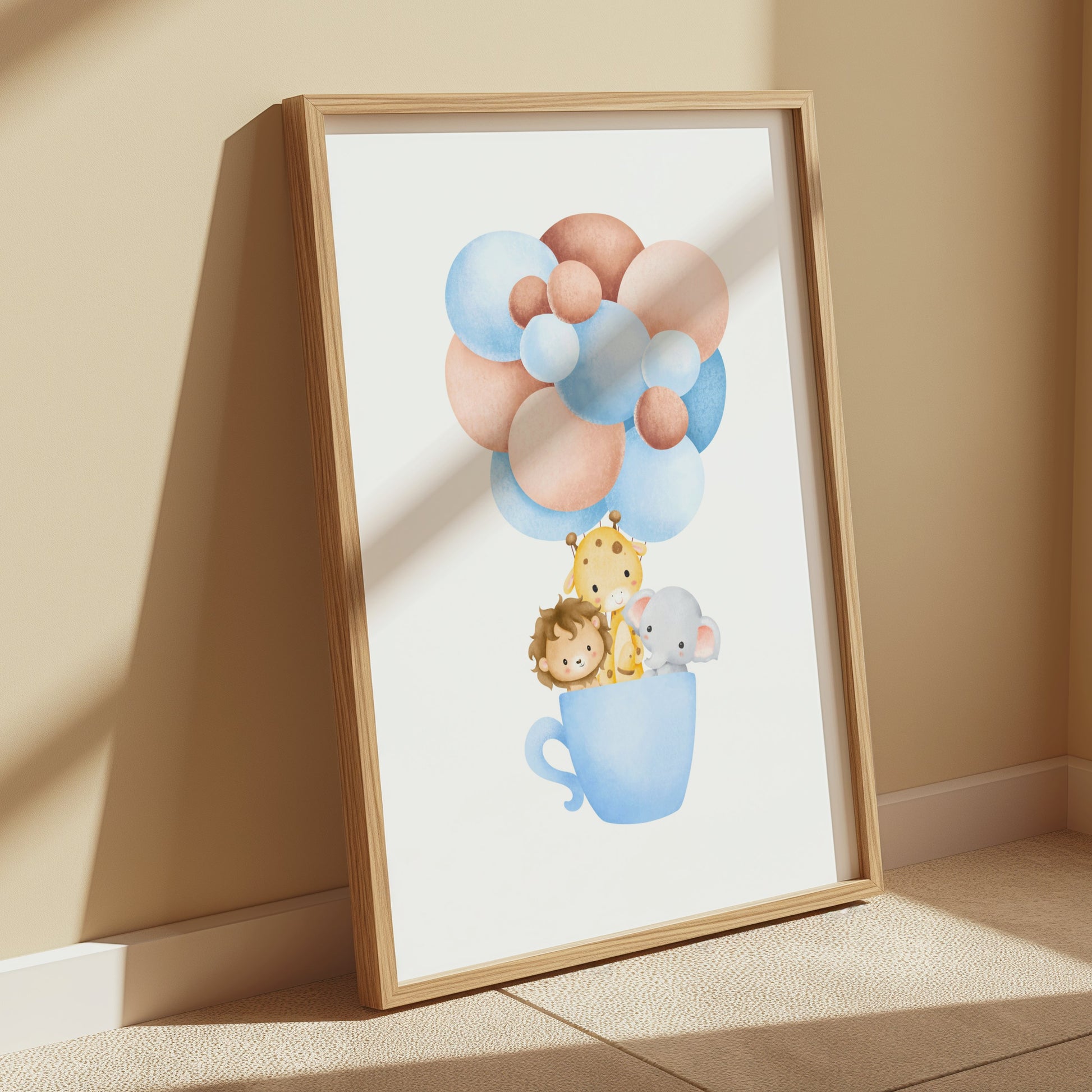 Premium Poster of Cute Animal Friends in a Tea Cup with Balloons Posters