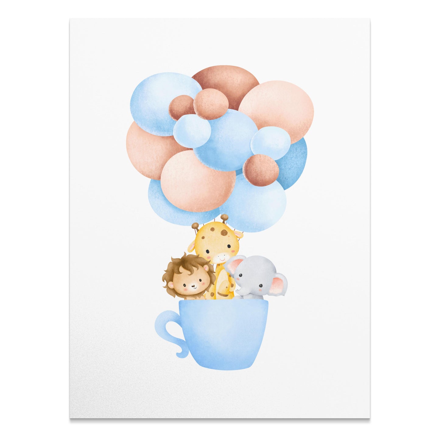 Premium Poster of Cute Animal Friends in a Tea Cup with Balloons Posters