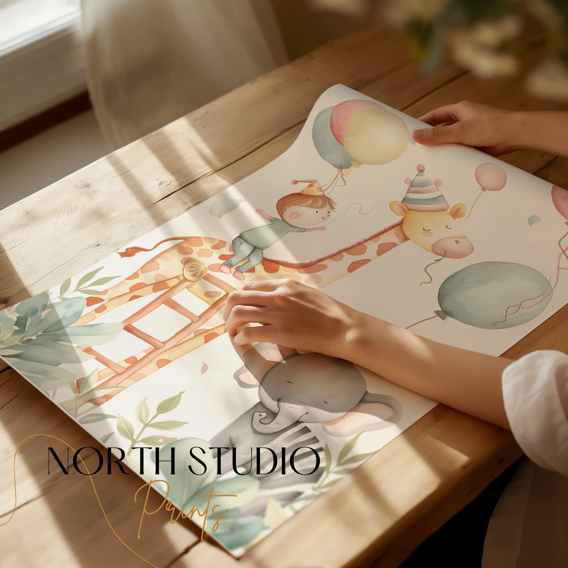 Premium Poster of Cute Animal and Kids Balloon Party Art Posters