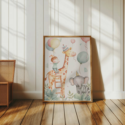 Premium Poster of Cute Animal and Kids Balloon Party Art Posters