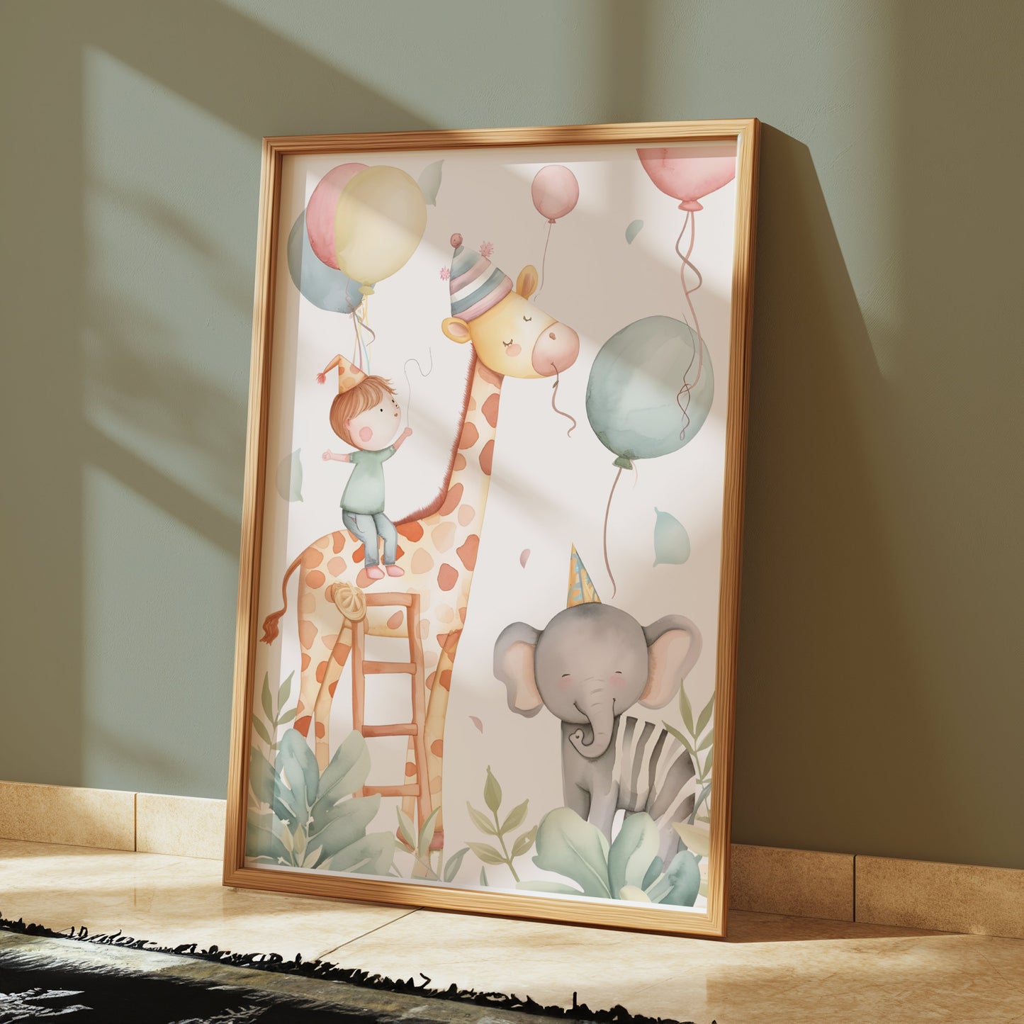 Premium Poster of Cute Animal and Kids Balloon Party Art Posters