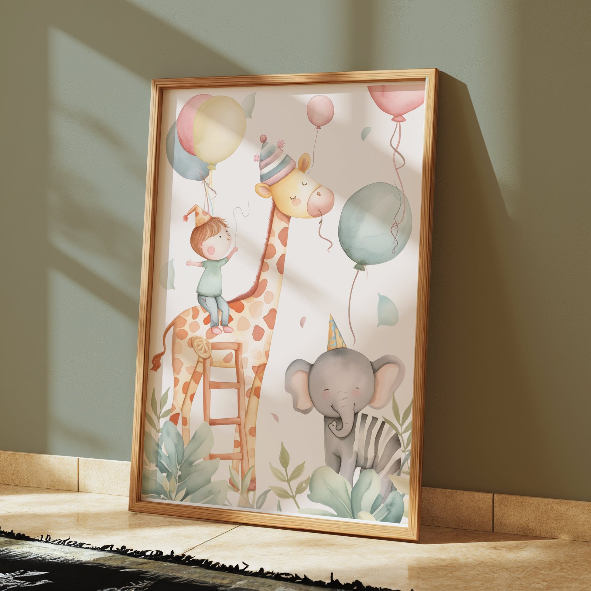 Premium Poster of Cute Animal and Kids Balloon Party Art Posters