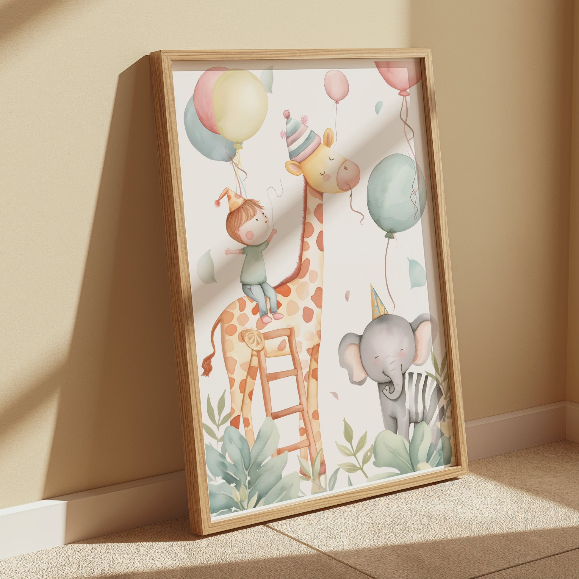 Premium Poster of Cute Animal and Kids Balloon Party Art Posters
