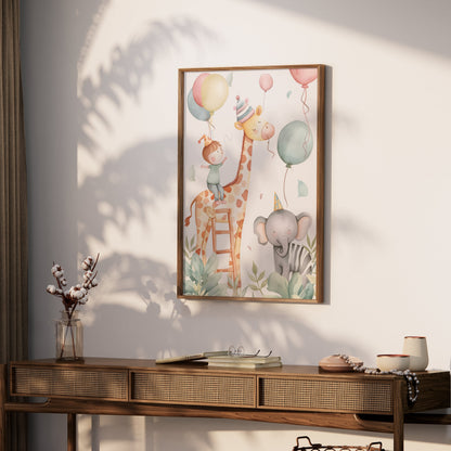 Premium Poster of Cute Animal and Kids Balloon Party Art Posters