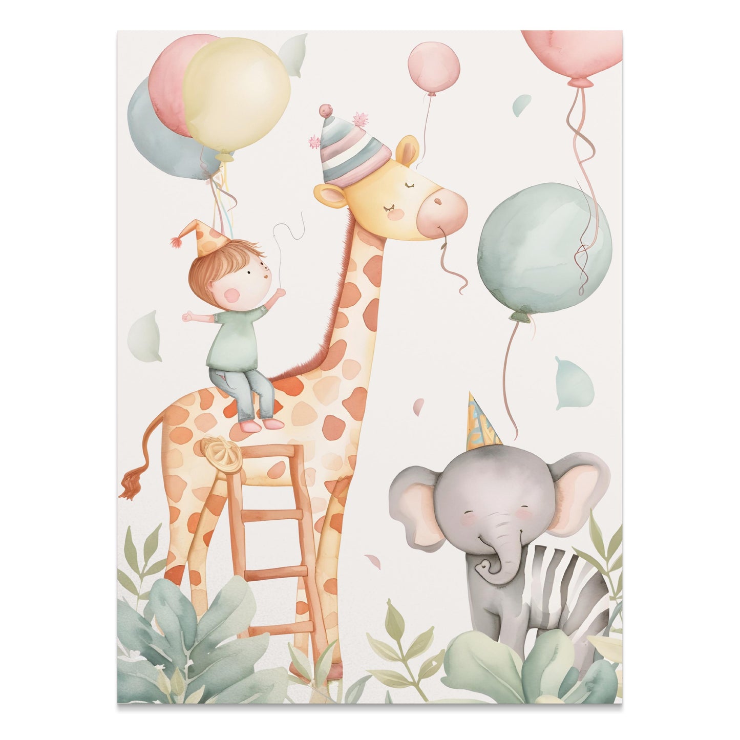 Premium Poster of Cute Animal and Kids Balloon Party Art Posters