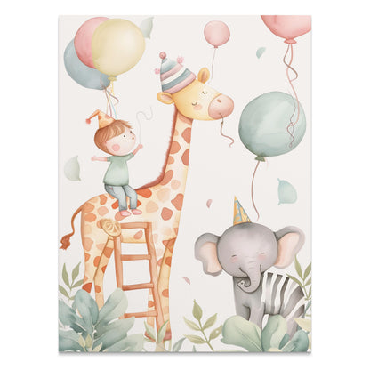 Premium Poster of Cute Animal and Kids Balloon Party Art Posters