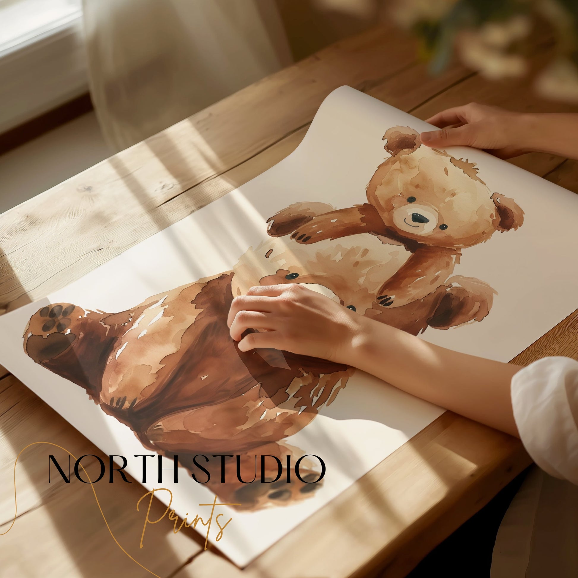 Premium Poster of Cute Baby Bear and Parent Bear Watercolor Art Posters