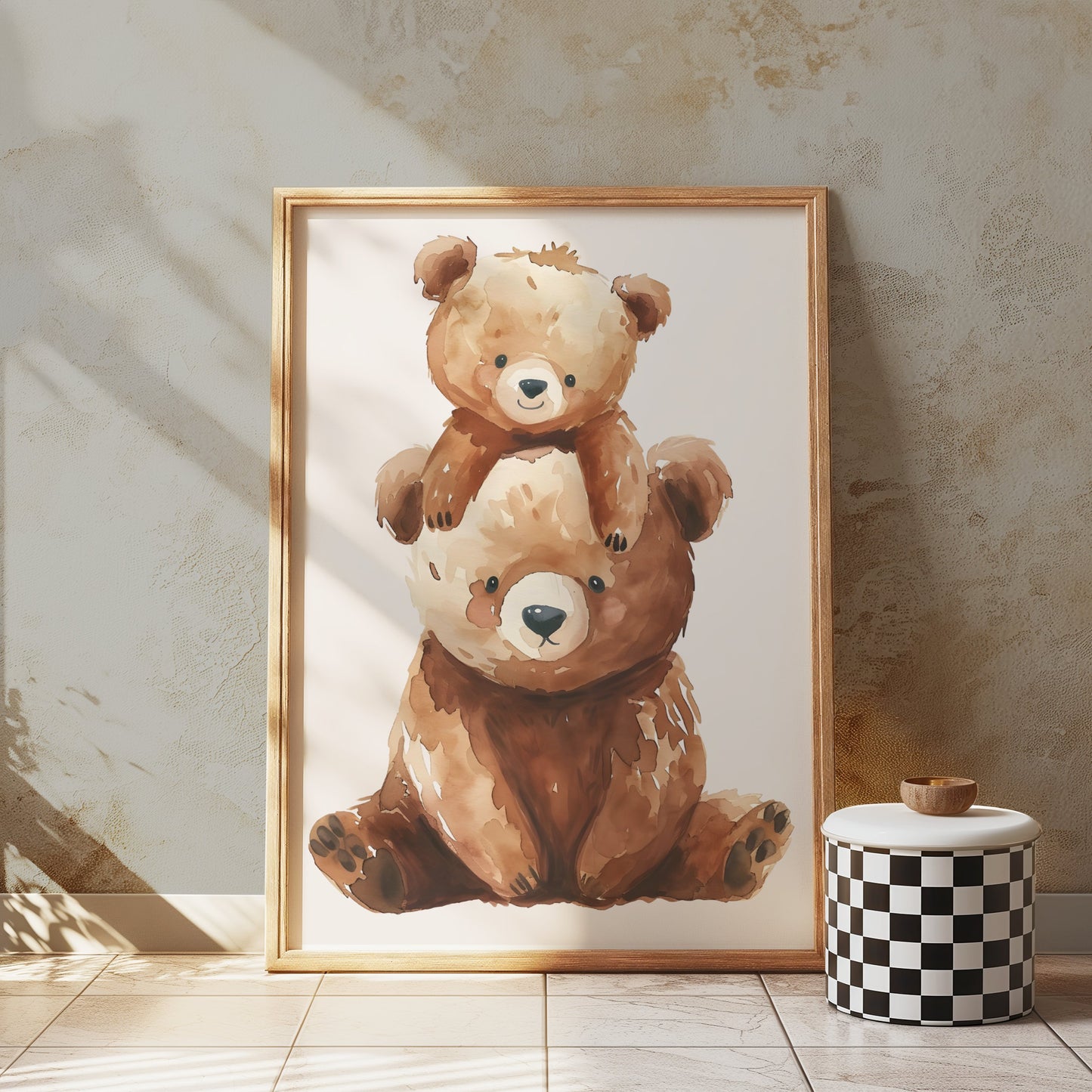 Premium Poster of Cute Baby Bear and Parent Bear Watercolor Art Posters
