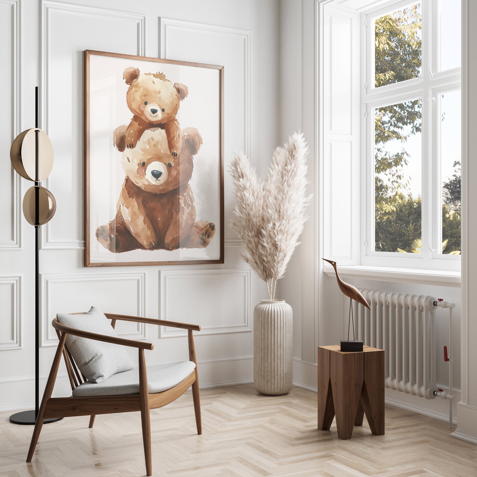 Premium Poster of Cute Baby Bear and Parent Bear Watercolor Art Posters