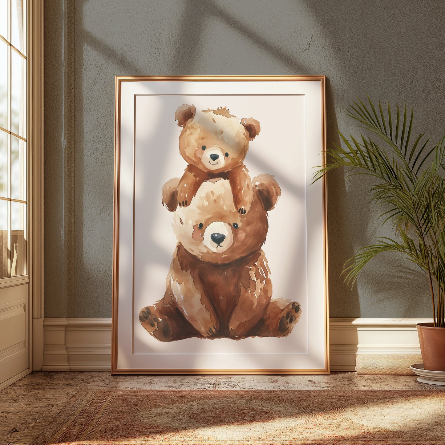 Premium Poster of Cute Baby Bear and Parent Bear Watercolor Art Posters