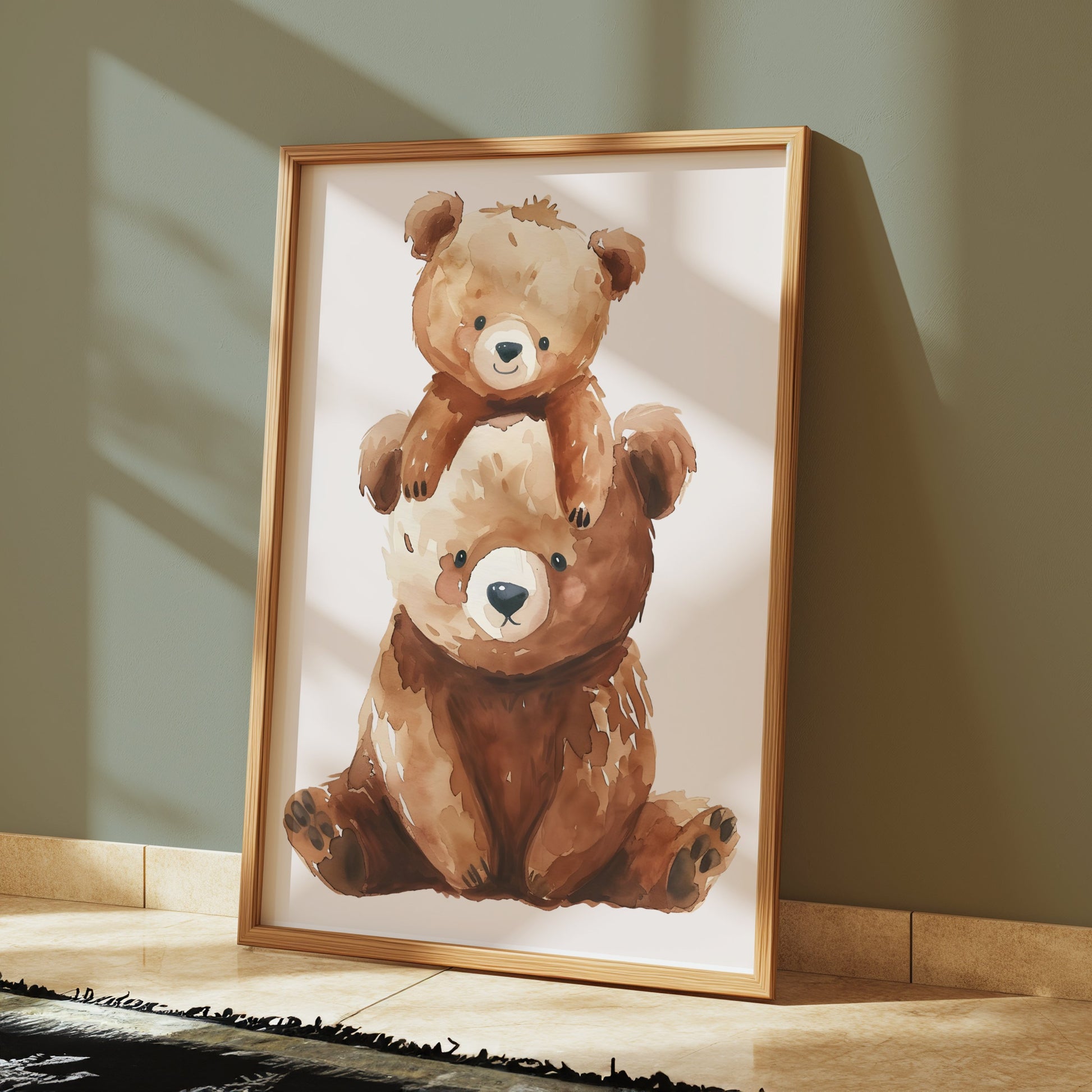 Premium Poster of Cute Baby Bear and Parent Bear Watercolor Art Posters