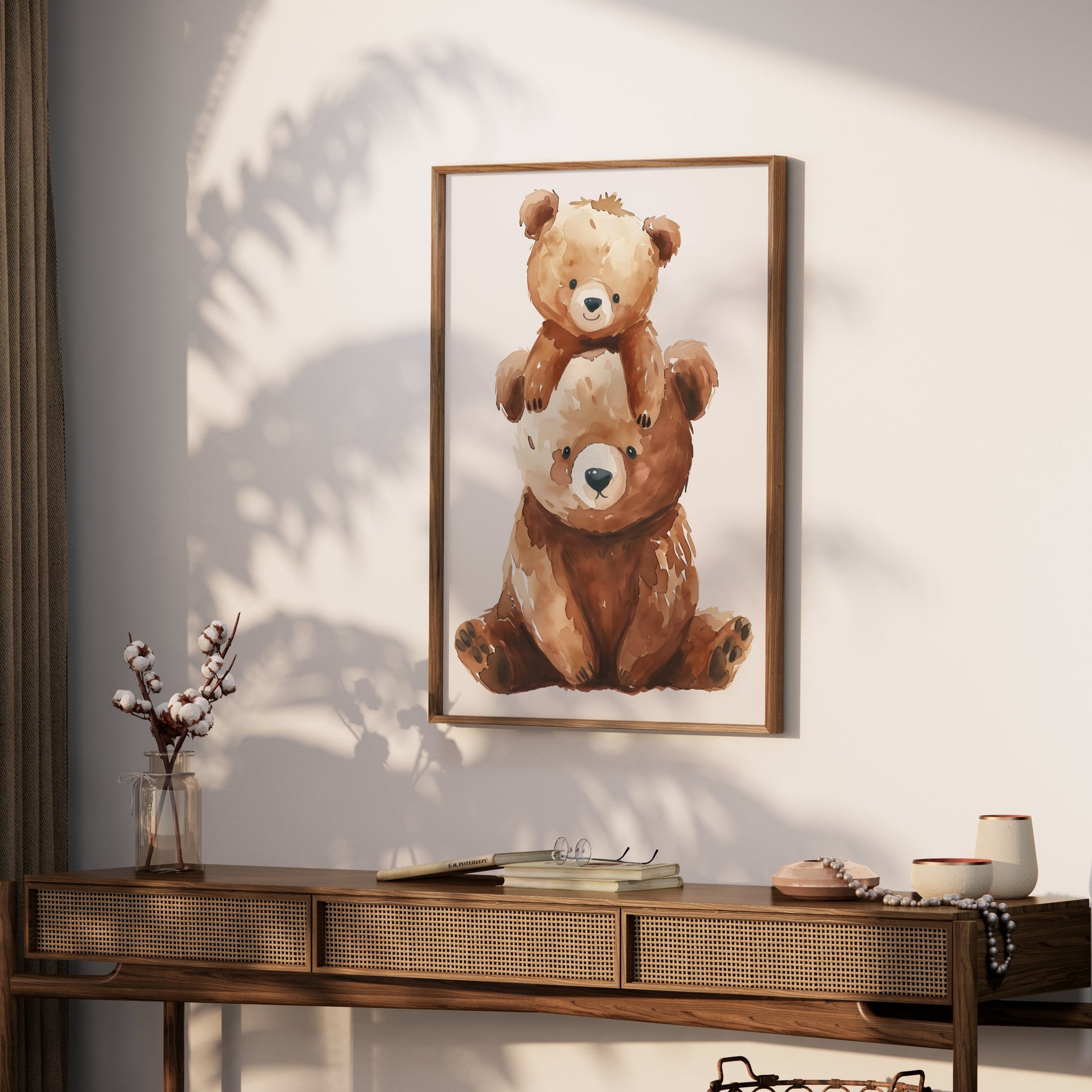 Premium Poster of Cute Baby Bear and Parent Bear Watercolor Art Posters