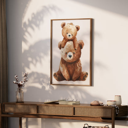 Premium Poster of Cute Baby Bear and Parent Bear Watercolor Art Posters