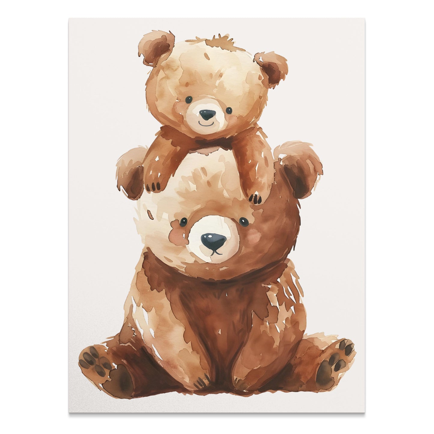 Premium Poster of Cute Baby Bear and Parent Bear Watercolor Art Posters