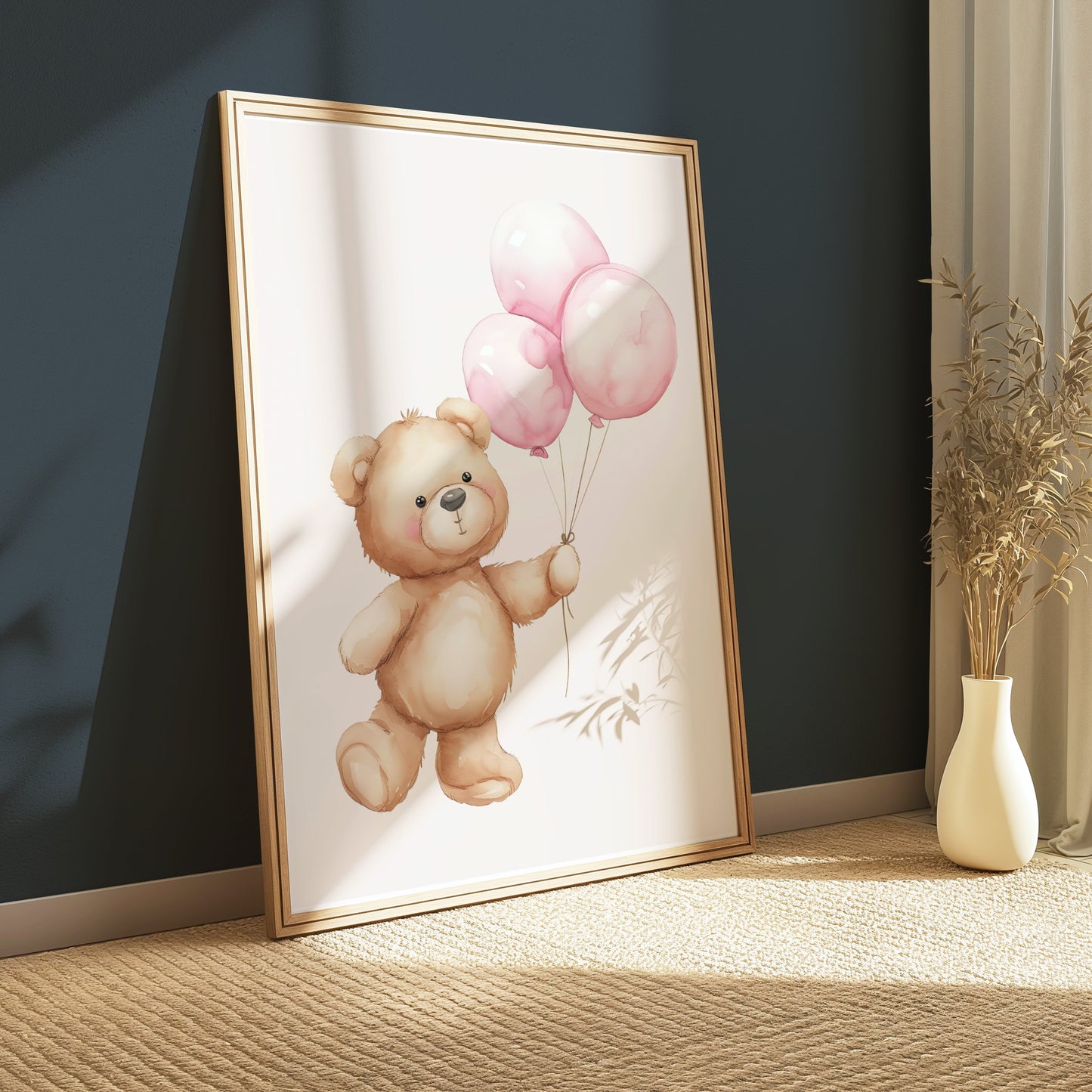 Premium Poster of Cute Bear Holding Pink Balloons Art Posters